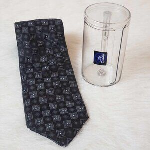 Men's DKNY 100% Silk *Made in USA* Geometric Tie + Tie Caddy Storage Container